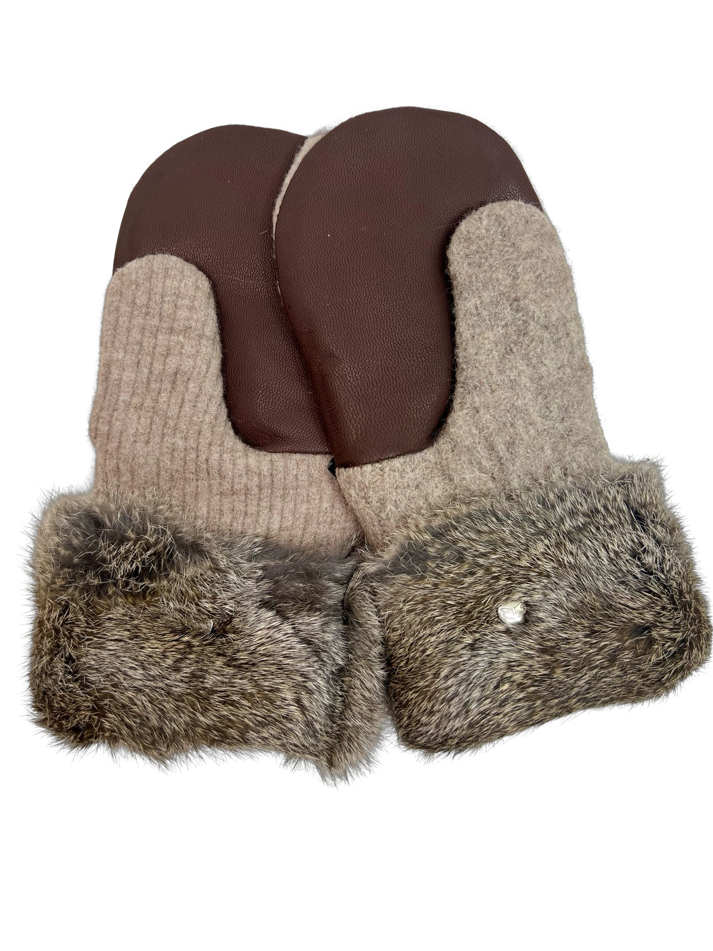 One of a Kind Sweater Mittens with fur trimmed cuffs 209