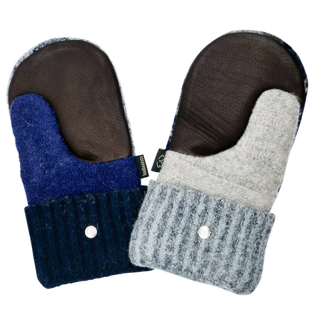 Women's Hand Knit Cowl and felted wool mittens deals set, sweater mittens, blue mittens, Suede Palm Mittens, hand needlefelted, lined, size L